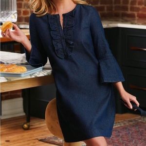 Draper James Chambray Ruffle Shift Dress Dark Wash